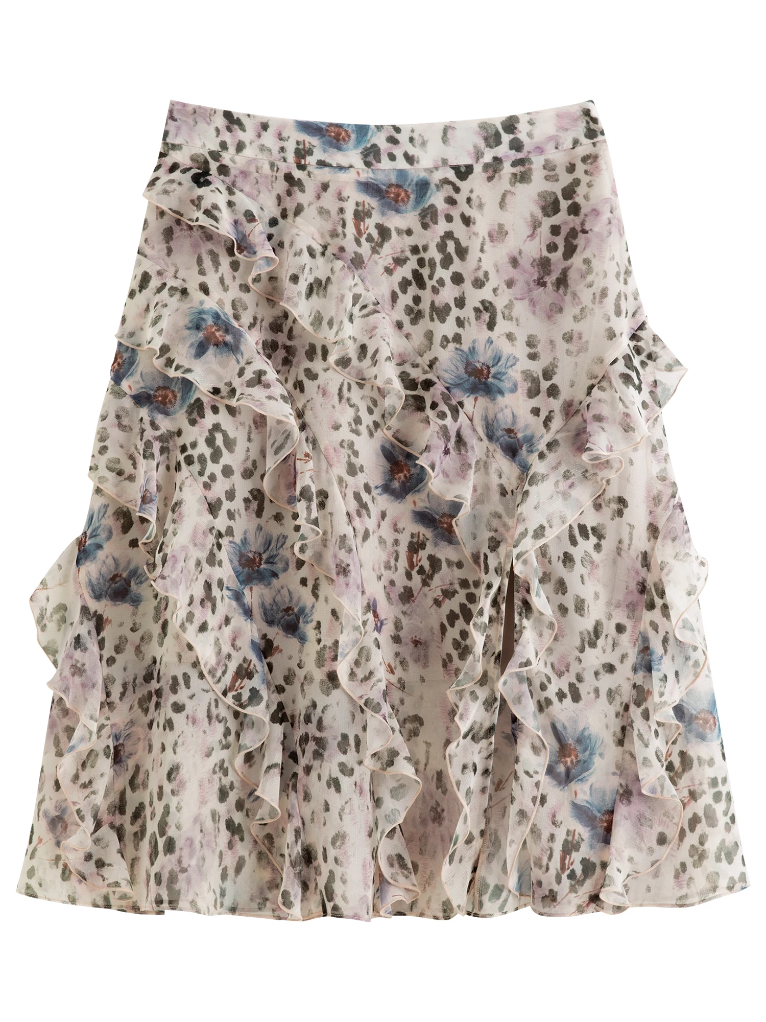 DUSHU 2026 Autumn Leopard Print Ruffled Midi Skirt Women Custom A-Line Chiffon Half Skirt Elegant Casual Skirt Special Irregular