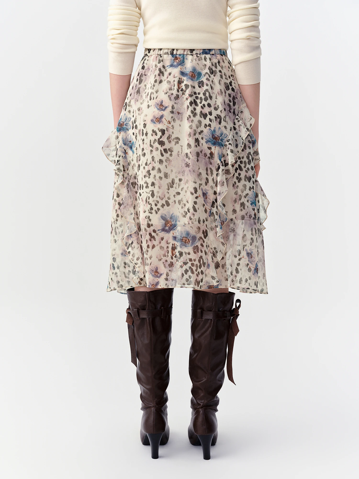 DUSHU 2026 Autumn Leopard Print Ruffled Midi Skirt Women Custom A-Line Chiffon Half Skirt Elegant Casual Skirt Special Irregular