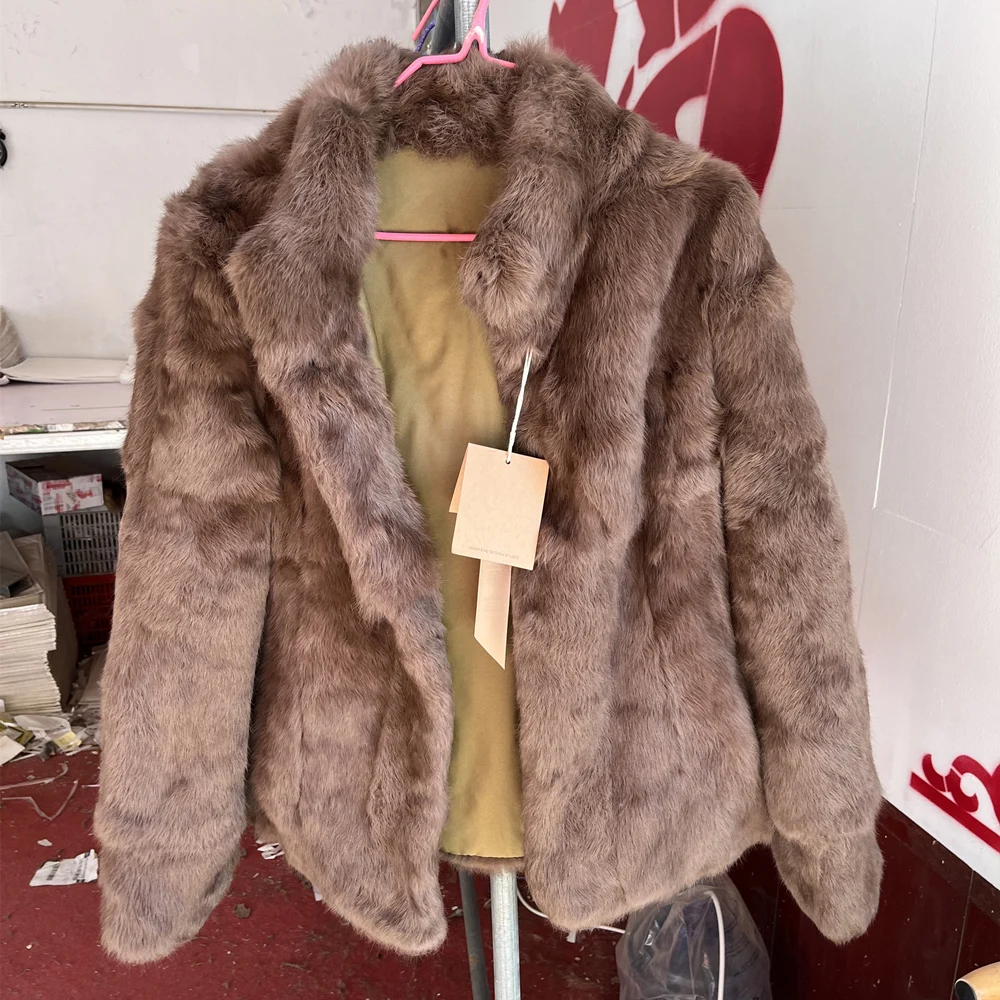 Natural Rabbit Fur Coat Women Winter Jacket Real Leather And Fur Bolero Women's Clothing Female Outerwears With 2025 Black Cold