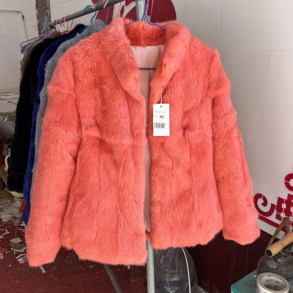 Natural Rabbit Fur Coat Women Winter Jacket Real Leather And Fur Bolero Women's Clothing Female Outerwears With 2025 Black Cold