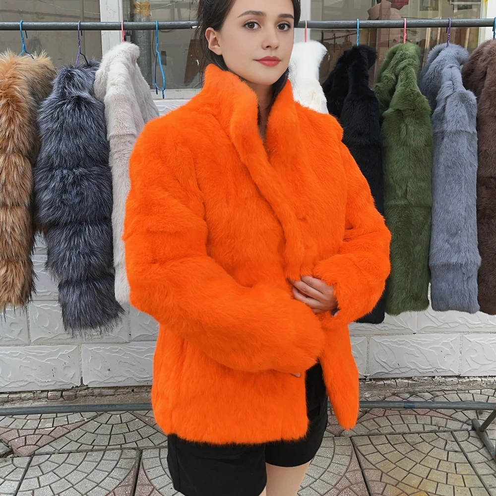 Natural Rabbit Fur Coat Women Winter Jacket Real Leather And Fur Bolero Women's Clothing Female Outerwears With 2025 Black Cold