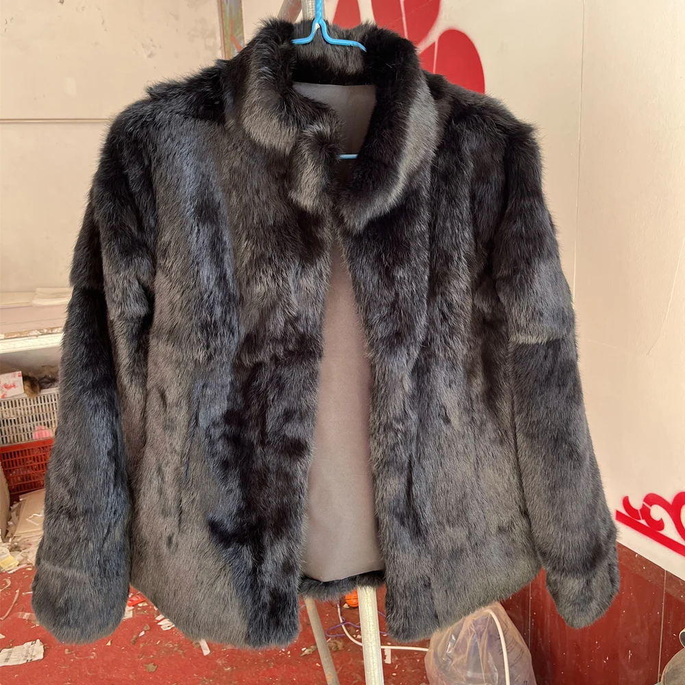 Natural Rabbit Fur Coat Women Winter Jacket Real Leather And Fur Bolero Women's Clothing Female Outerwears With 2025 Black Cold