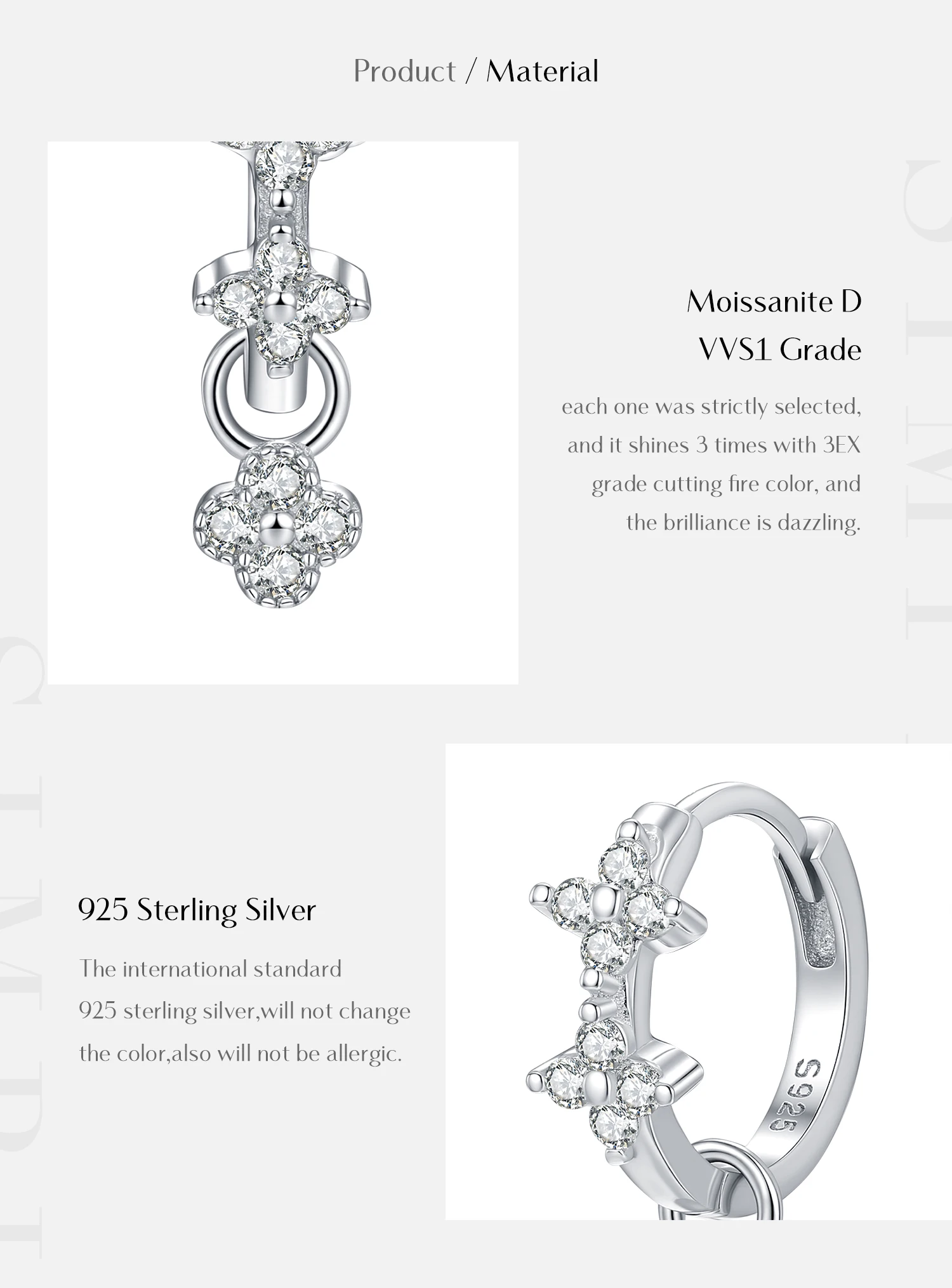 MODIAN Dazzling Moissanite Ear Buckle 925 Sterling Silver Four Leaf Clover Swing Lab Diamond Hoop Earrings For Women Jewelry