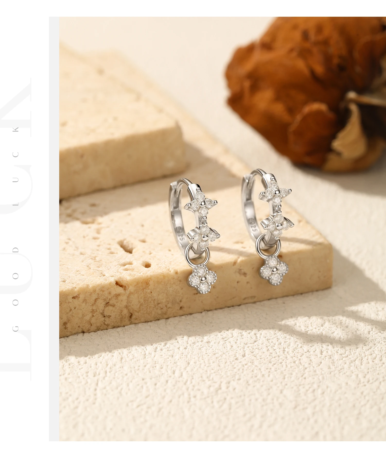 MODIAN Dazzling Moissanite Ear Buckle 925 Sterling Silver Four Leaf Clover Swing Lab Diamond Hoop Earrings For Women Jewelry