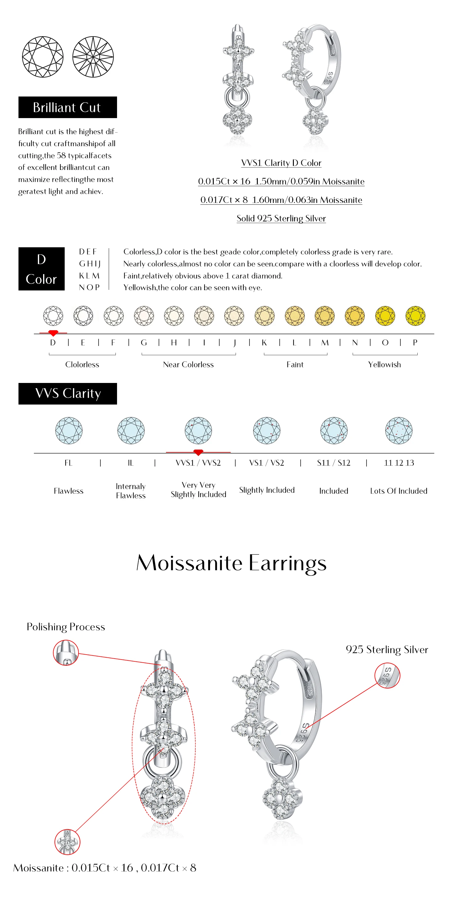 MODIAN Dazzling Moissanite Ear Buckle 925 Sterling Silver Four Leaf Clover Swing Lab Diamond Hoop Earrings For Women Jewelry