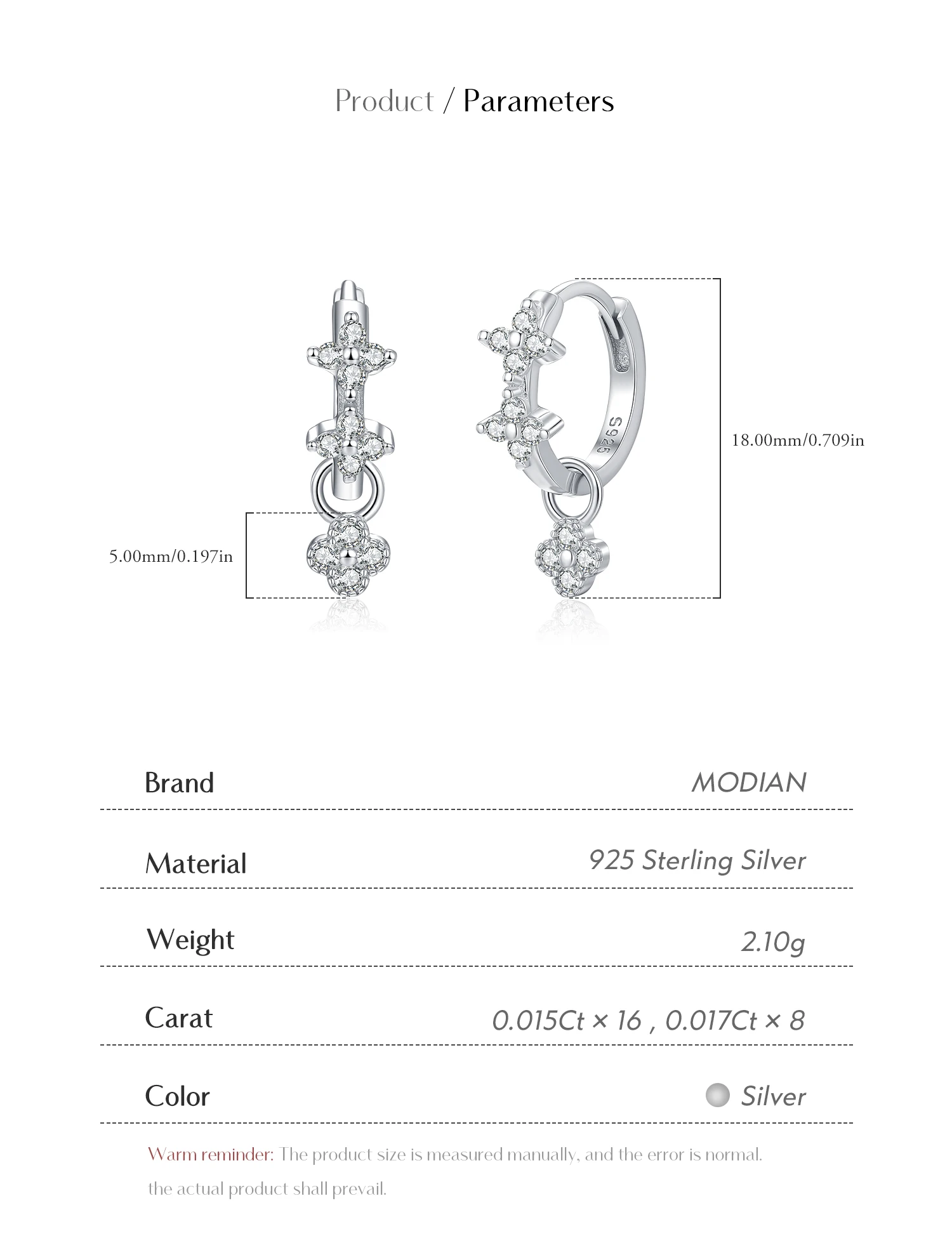 MODIAN Dazzling Moissanite Ear Buckle 925 Sterling Silver Four Leaf Clover Swing Lab Diamond Hoop Earrings For Women Jewelry