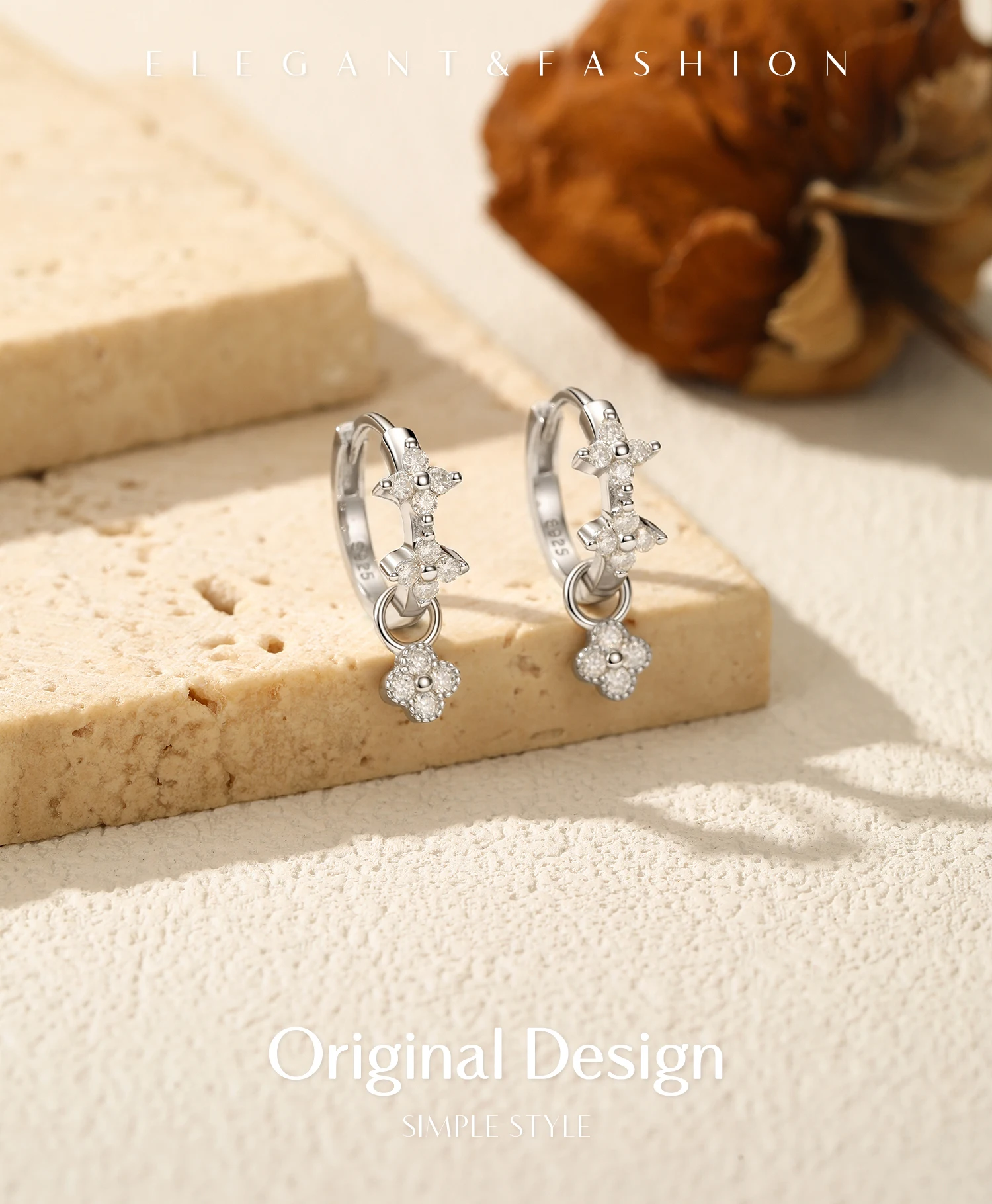 MODIAN Dazzling Moissanite Ear Buckle 925 Sterling Silver Four Leaf Clover Swing Lab Diamond Hoop Earrings For Women Jewelry