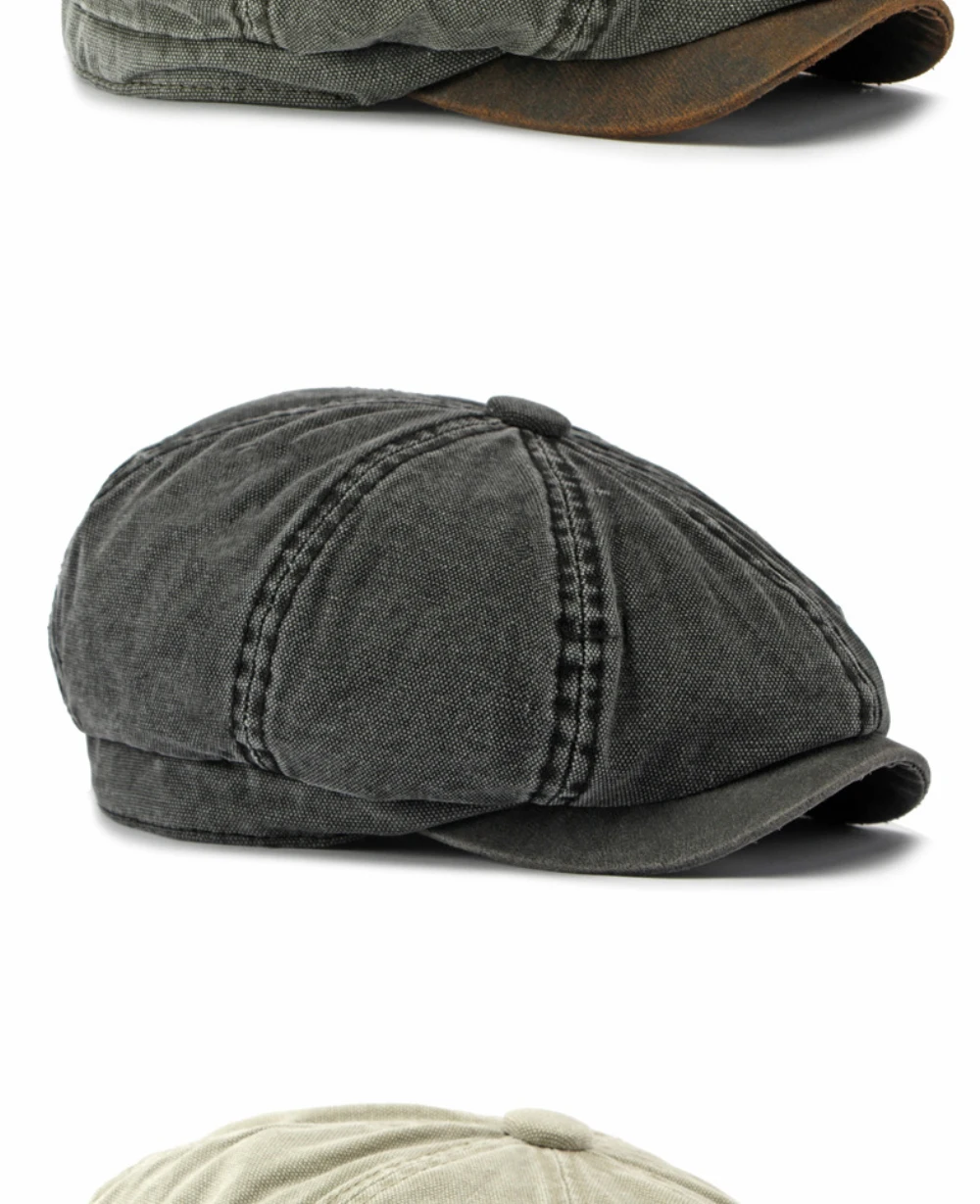 HT5112 Mens Berets Women Retro Washed Cotton Octagonal Beret Hat Male Female Ivy Flat Cap Spring Autumn Adjustable Beret Capens