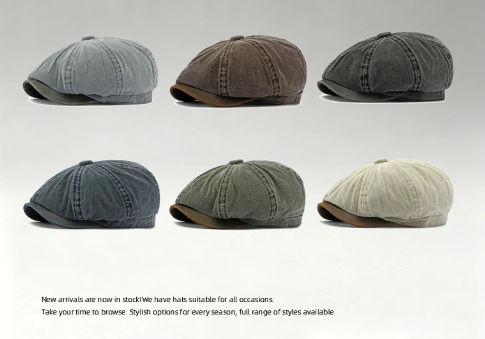 HT5112 Mens Berets Women Retro Washed Cotton Octagonal Beret Hat Male Female Ivy Flat Cap Spring Autumn Adjustable Beret Capens