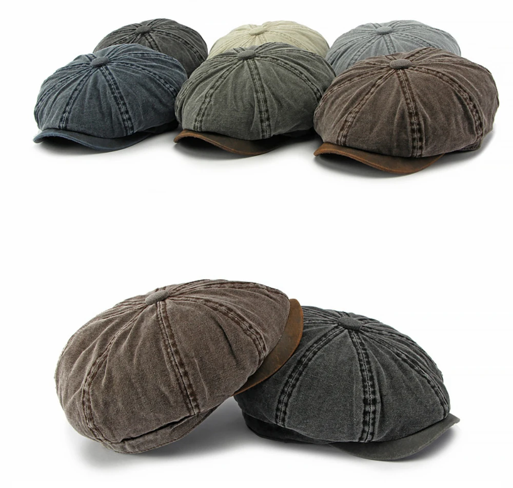 HT5112 Mens Berets Women Retro Washed Cotton Octagonal Beret Hat Male Female Ivy Flat Cap Spring Autumn Adjustable Beret Capens