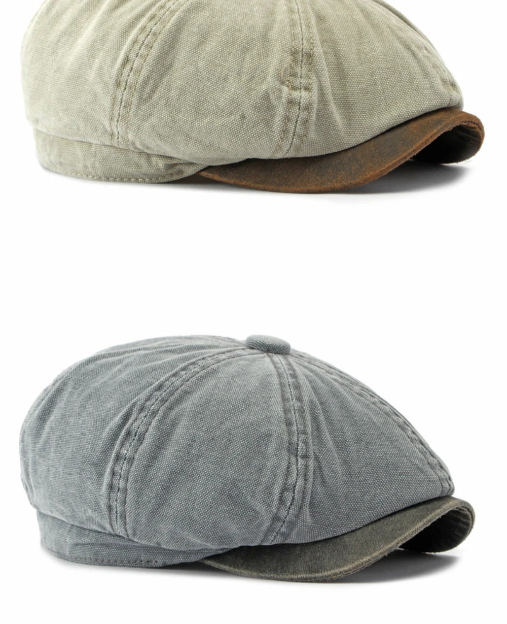 HT5112 Mens Berets Women Retro Washed Cotton Octagonal Beret Hat Male Female Ivy Flat Cap Spring Autumn Adjustable Beret Capens