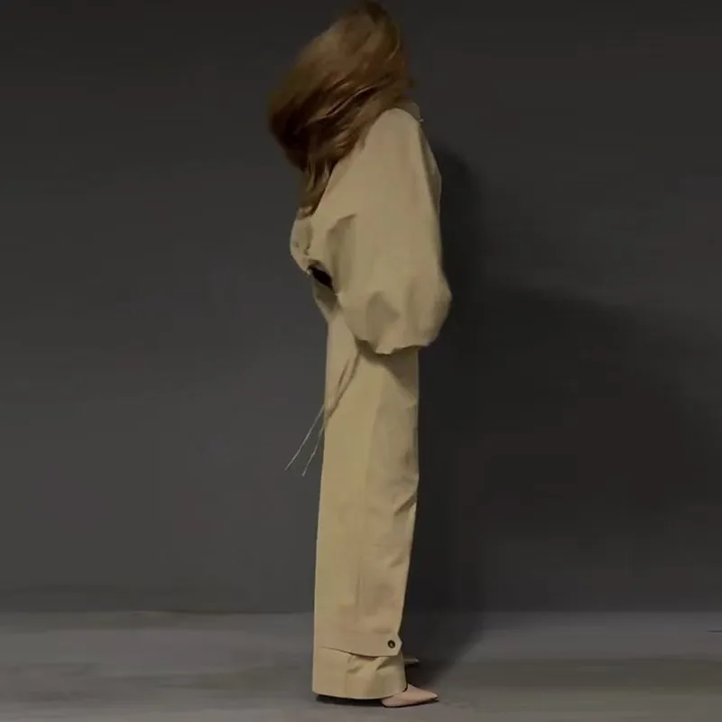 Women's Cargo Jumpsuit Overall Set, Loose Long Sleeve Blouse Top with Drawstring, Cargo Pants Matching Set
