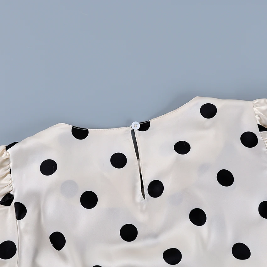 Linad Vintage Polka Dot Puff Sleeve Woman Blouse 2026 Street Chic Ruched O Neck Shirts Female Summer Casual Ruffles Tops Women