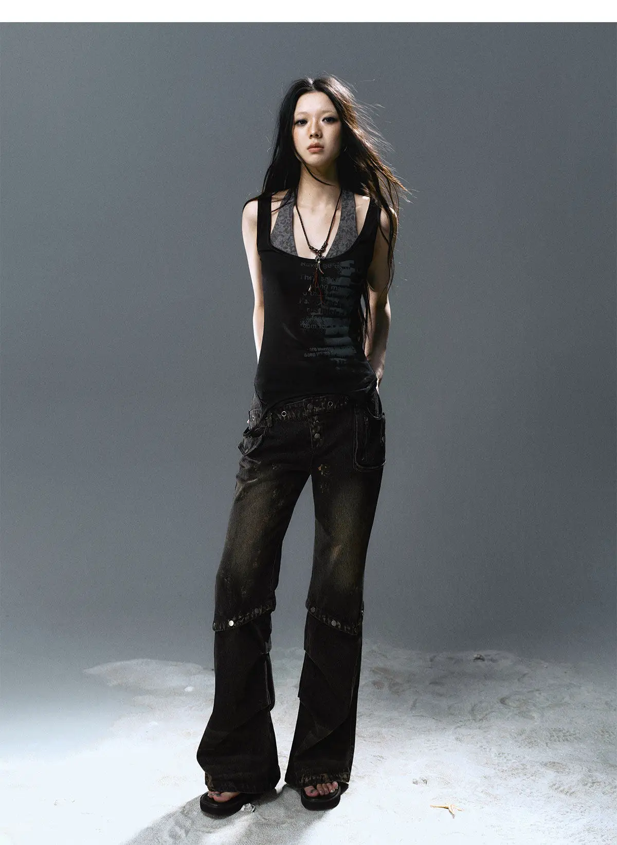 Karrcat Grunge Aesthetics Fake Two-piece Tank Top Trashy Y2k Lace Patchwork Camis Tops Vintage Gothic Black Sleeveless Top Punk