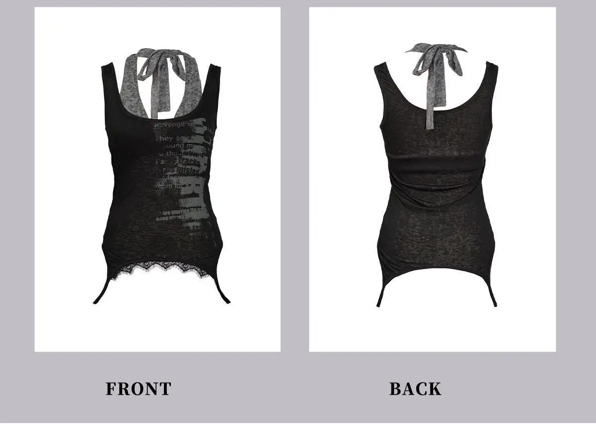 Karrcat Grunge Aesthetics Fake Two-piece Tank Top Trashy Y2k Lace Patchwork Camis Tops Vintage Gothic Black Sleeveless Top Punk