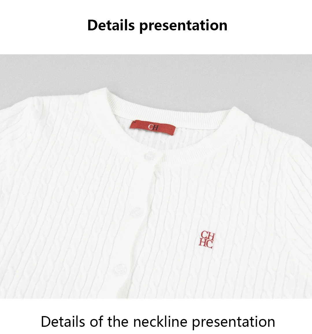 CH Embroidered Cable Knit Cardigan Women Slim Fit Crew Neck Button Front Premium Cotton Casual Daily Tops