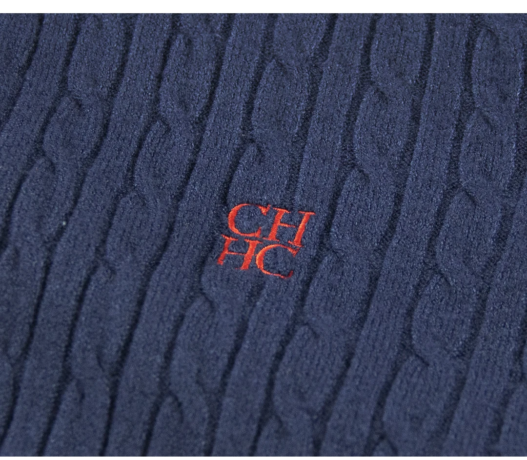 CH Embroidered Cable Knit Cardigan Women Slim Fit Crew Neck Button Front Premium Cotton Casual Daily Tops