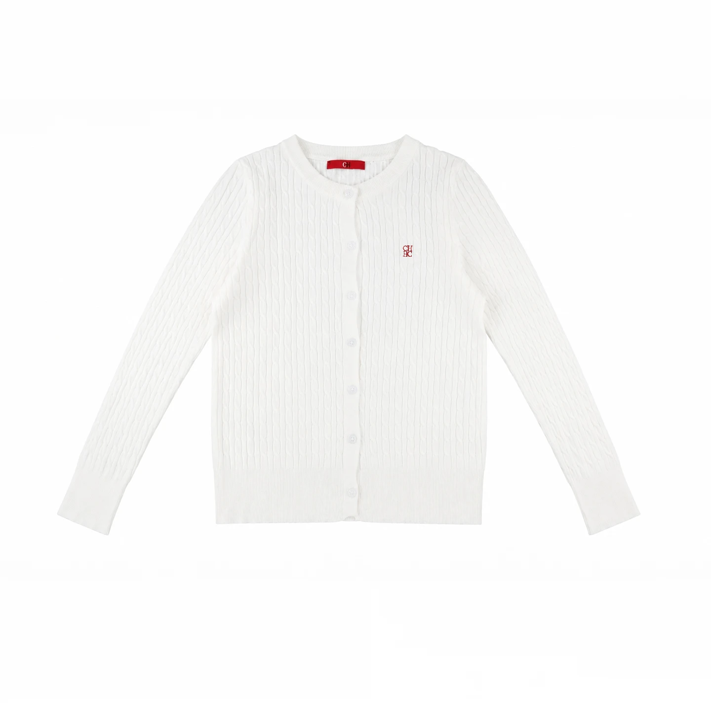 CH Embroidered Cable Knit Cardigan Women Slim Fit Crew Neck Button Front Premium Cotton Casual Daily Tops