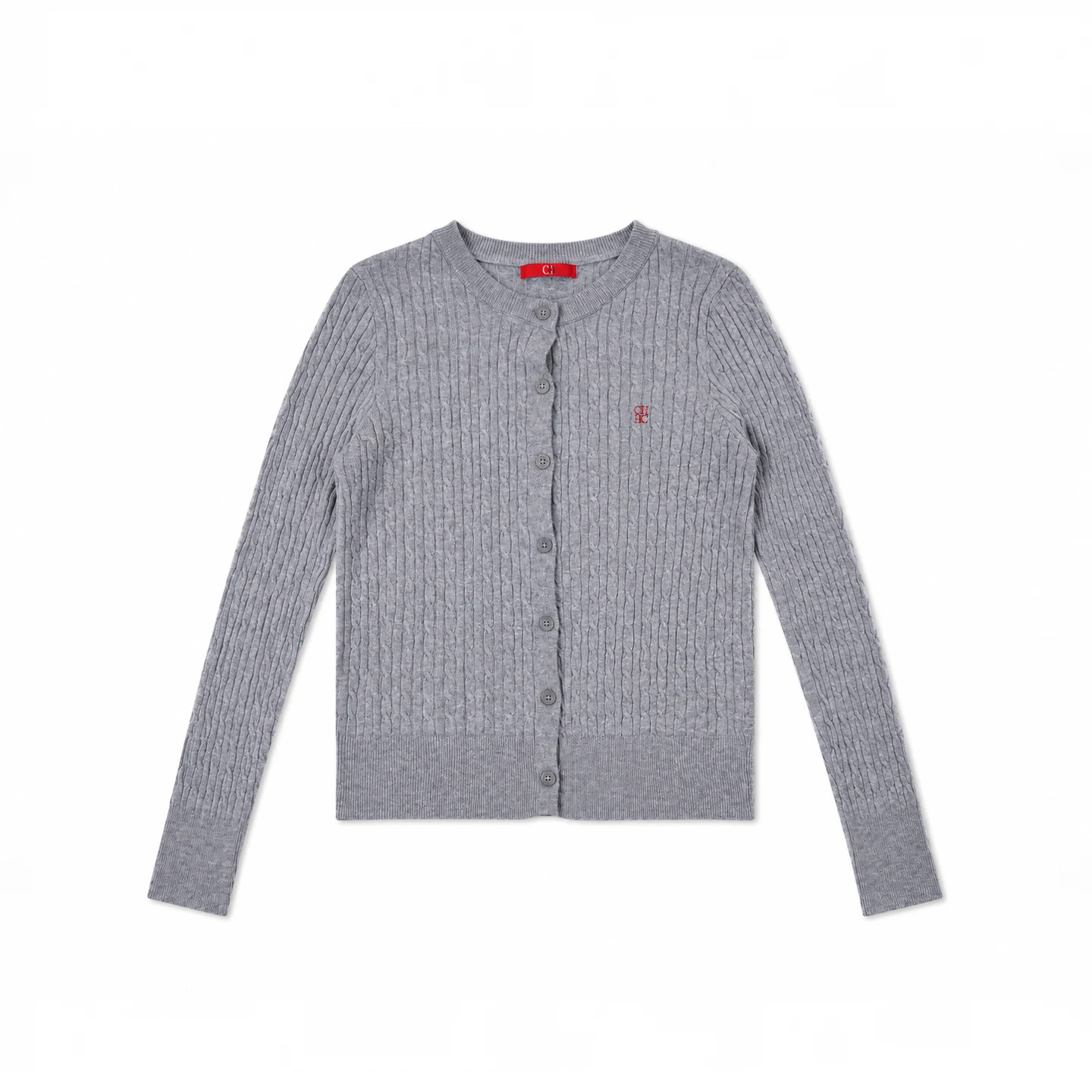 CH Embroidered Cable Knit Cardigan Women Slim Fit Crew Neck Button Front Premium Cotton Casual Daily Tops