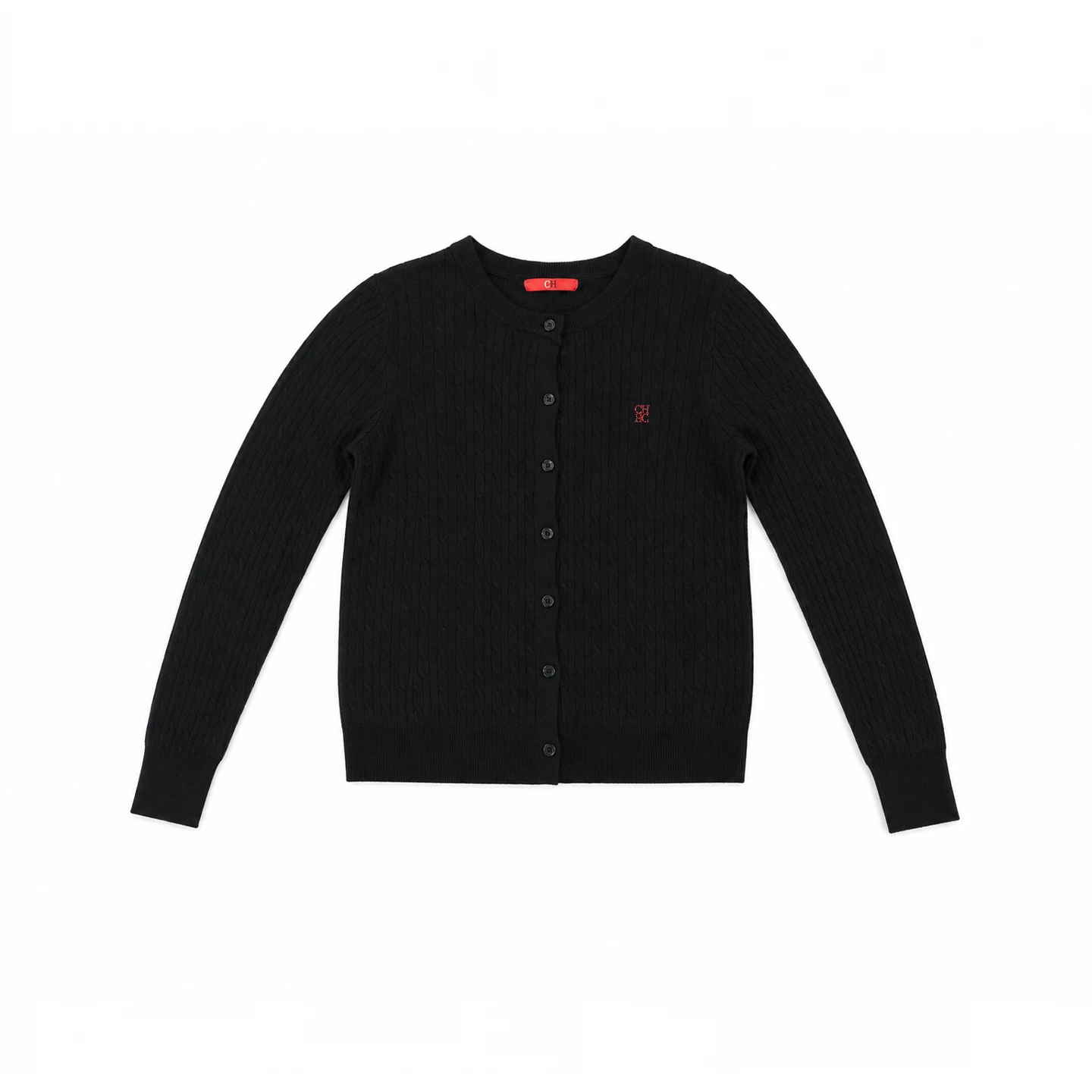 CH Embroidered Cable Knit Cardigan Women Slim Fit Crew Neck Button Front Premium Cotton Casual Daily Tops
