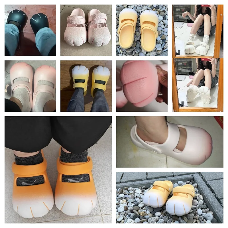 New Cat Paw Mary Jane Shoes Women Adjustable Strap EVA Non-Slip Slipper Woman Gradient Kitten Claw Sandals Garden Mules Clogs