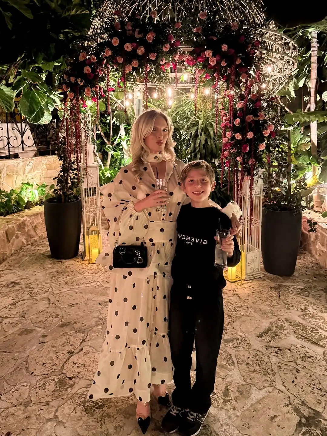 Polka Dot Maxi Dress Stand Collar Puff Sleeves See Through Ruffle Chic Vacation Party for Women