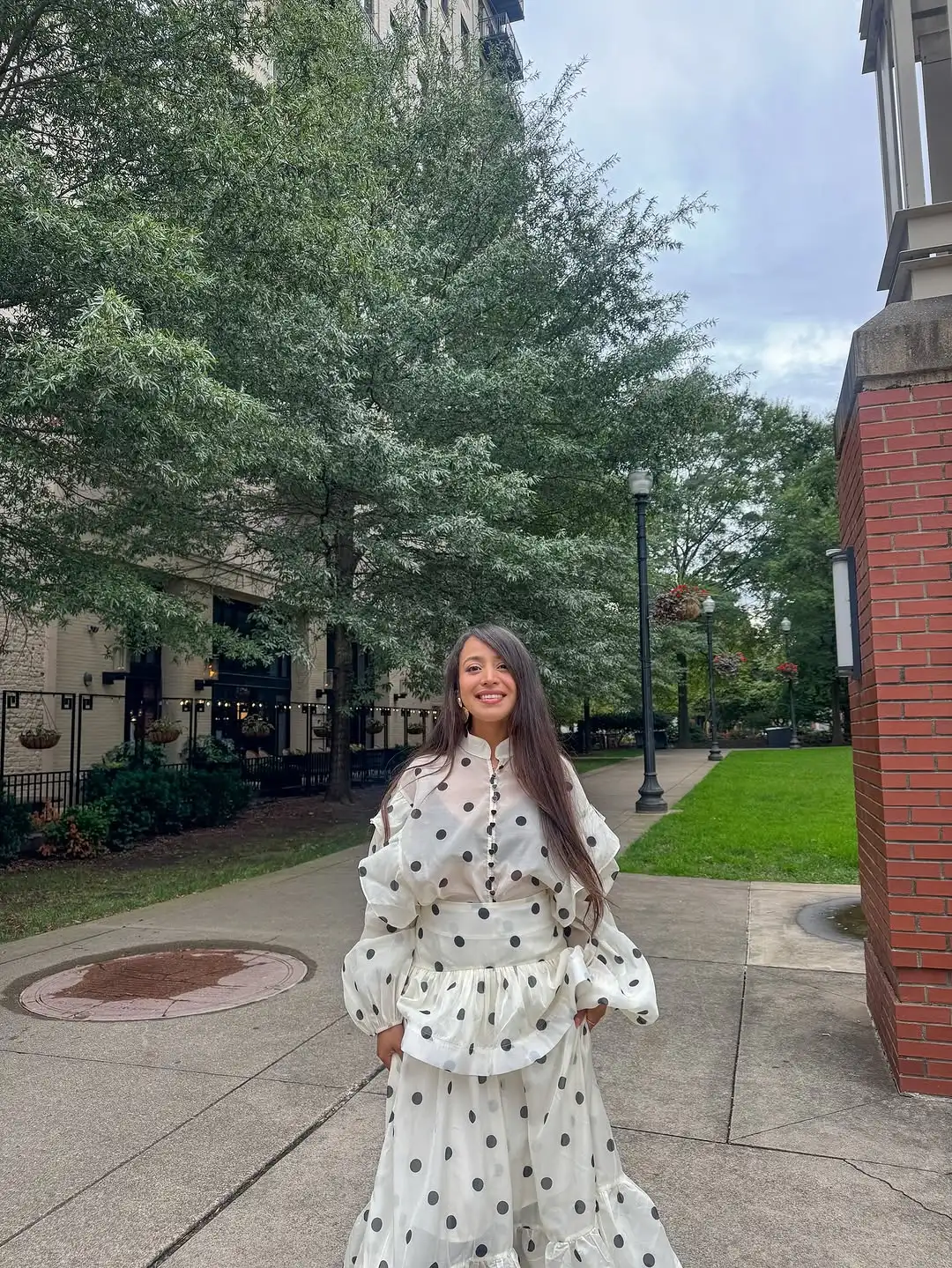 Polka Dot Maxi Dress Stand Collar Puff Sleeves See Through Ruffle Chic Vacation Party for Women