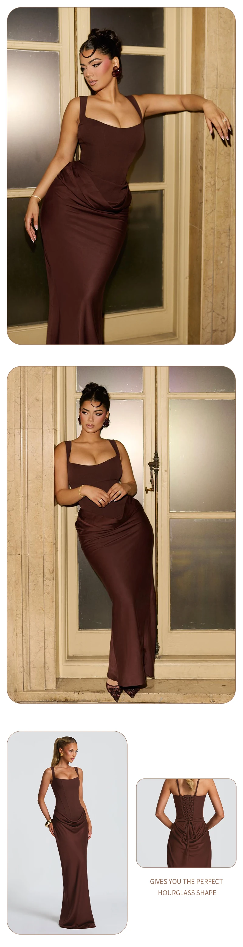 VC Elegant Yellow Bodycon Maxi Dress For Women Square Neck Sleeveless Lace-up Corset Waist Slim Fit Evening Party Long Dresses