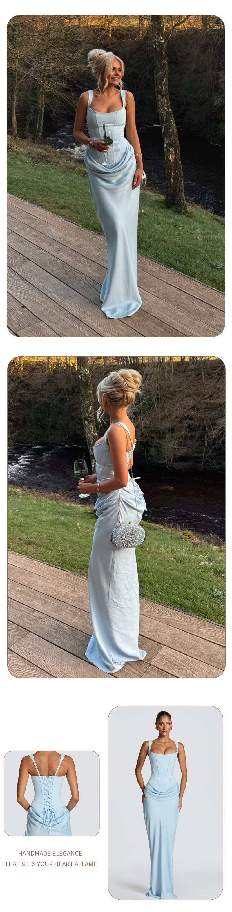 VC Elegant Yellow Bodycon Maxi Dress For Women Square Neck Sleeveless Lace-up Corset Waist Slim Fit Evening Party Long Dresses