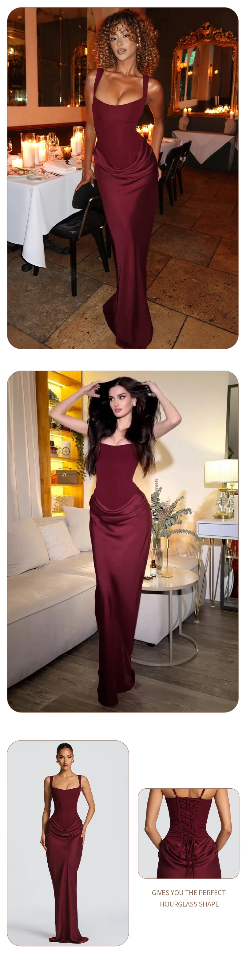 VC Elegant Yellow Bodycon Maxi Dress For Women Square Neck Sleeveless Lace-up Corset Waist Slim Fit Evening Party Long Dresses