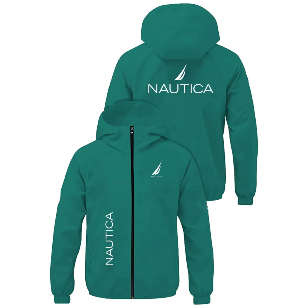 NAUTICA Men Color Block Hooded Windbreaker Jacket, Zip Up Lightweight Hoodie Coat, Casual Outdoor Sports Windproof Outerwear