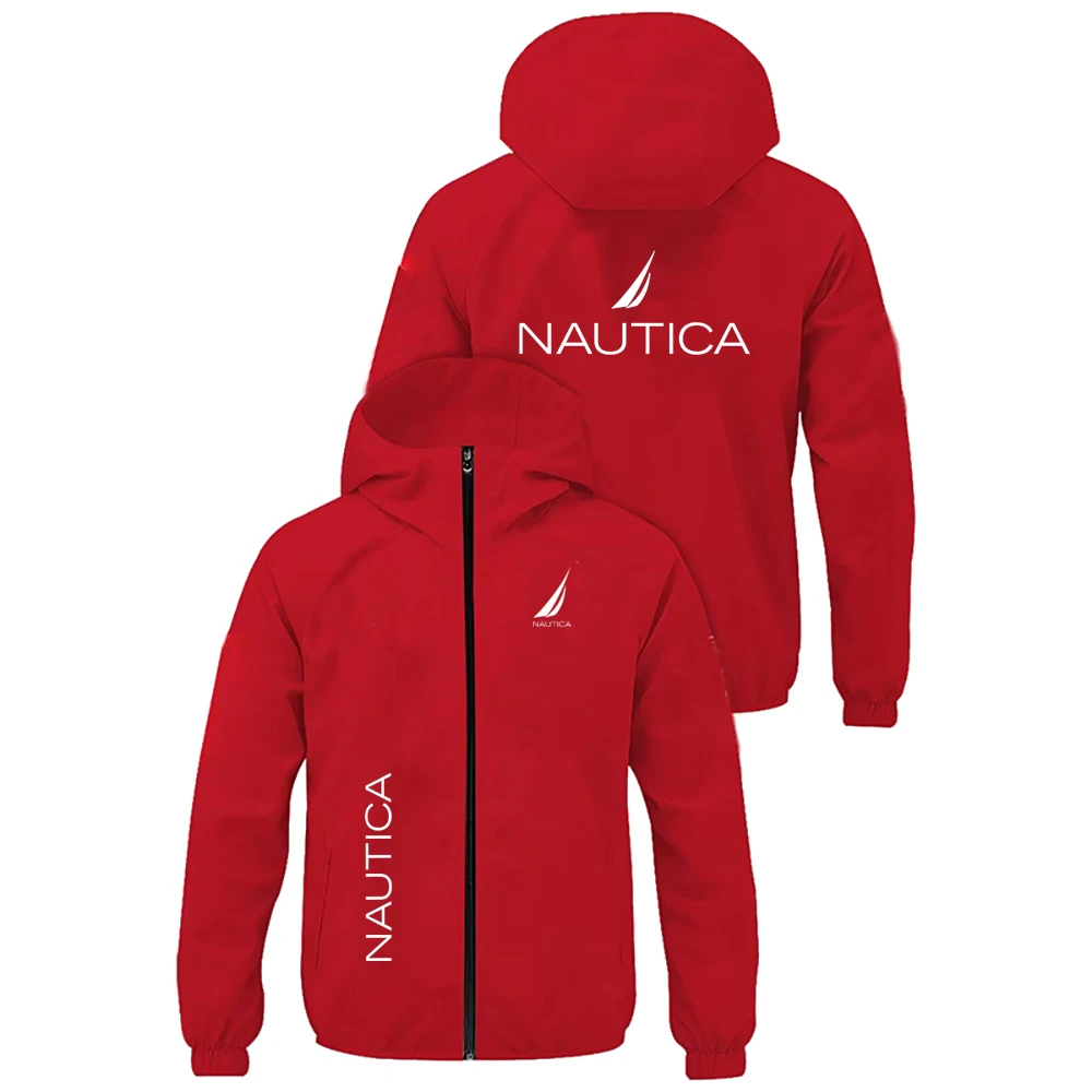 NAUTICA Men Color Block Hooded Windbreaker Jacket, Zip Up Lightweight Hoodie Coat, Casual Outdoor Sports Windproof Outerwear