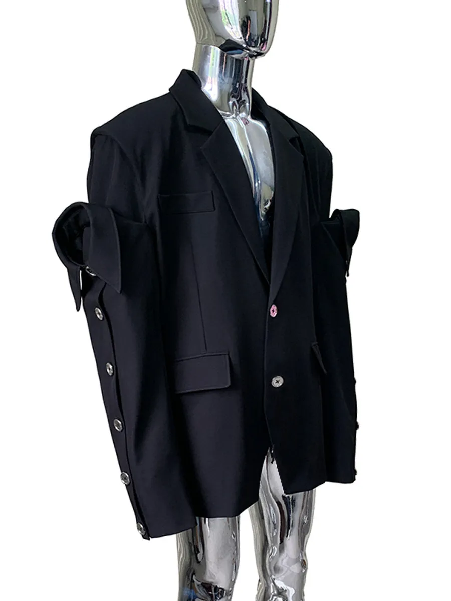 Nerazzurri Spring Autumn Black Oversized Blazers for Men Shoulder Pads Single Breasted Punk Style Fake 2 Piece Menswear Clothes
