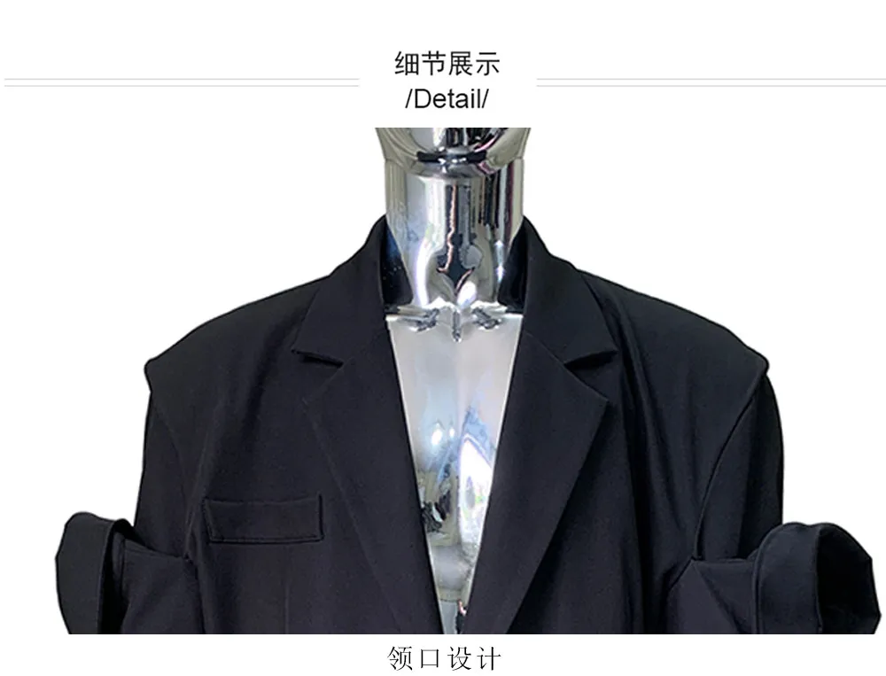 Nerazzurri Spring Autumn Black Oversized Blazers for Men Shoulder Pads Single Breasted Punk Style Fake 2 Piece Menswear Clothes