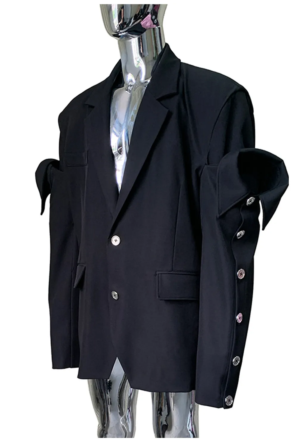 Nerazzurri Spring Autumn Black Oversized Blazers for Men Shoulder Pads Single Breasted Punk Style Fake 2 Piece Menswear Clothes