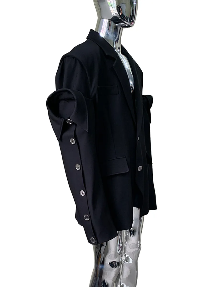 Nerazzurri Spring Autumn Black Oversized Blazers for Men Shoulder Pads Single Breasted Punk Style Fake 2 Piece Menswear Clothes