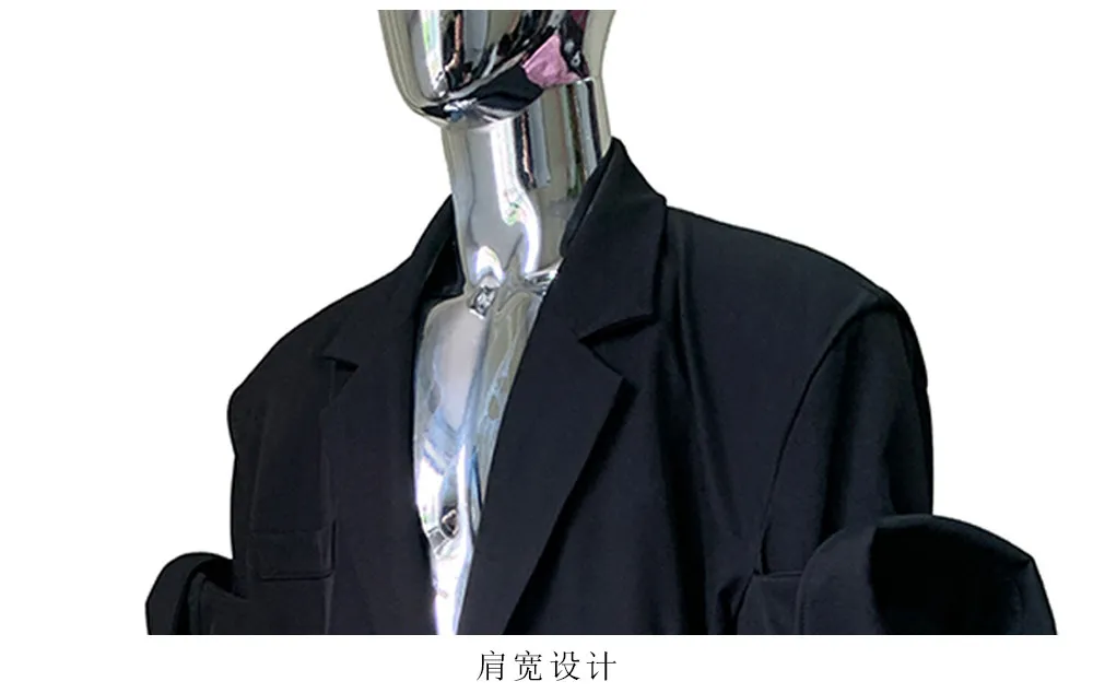 Nerazzurri Spring Autumn Black Oversized Blazers for Men Shoulder Pads Single Breasted Punk Style Fake 2 Piece Menswear Clothes