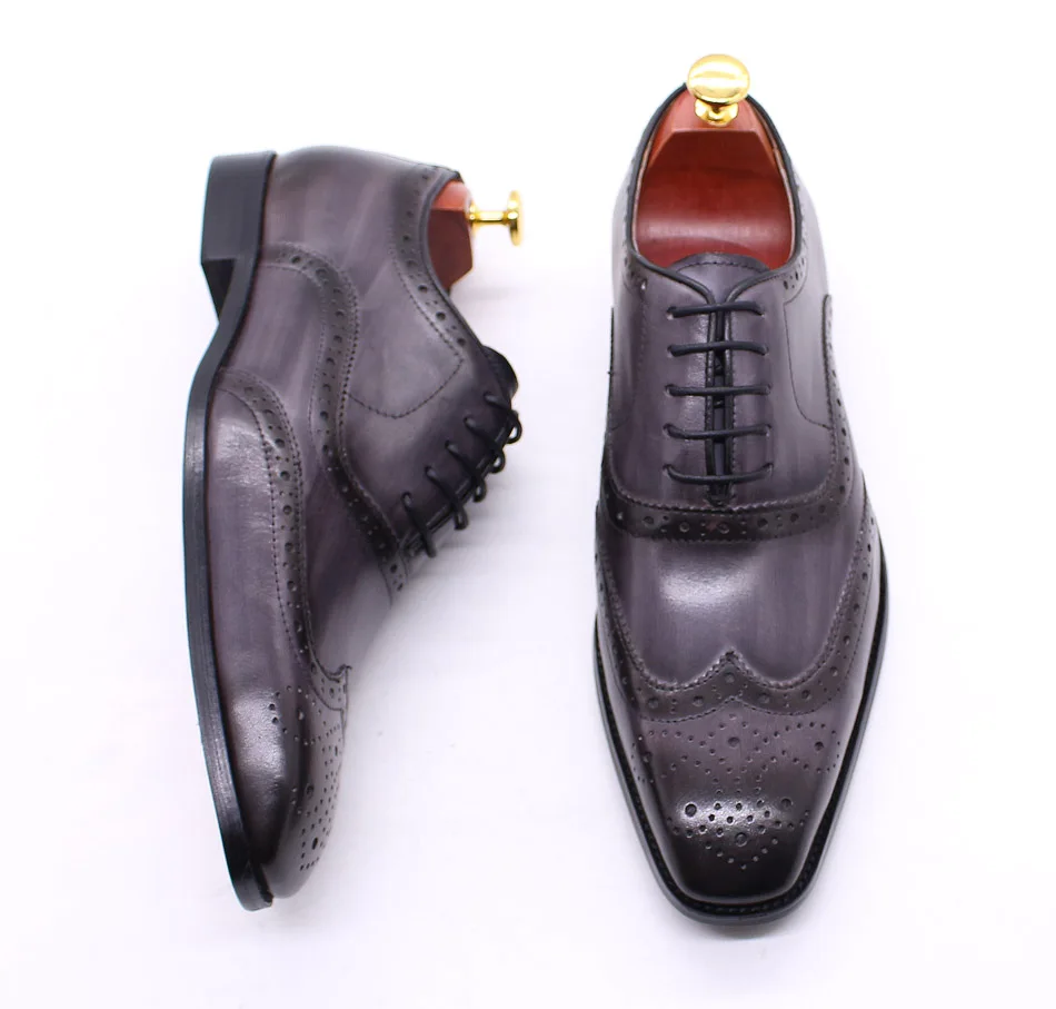 Size 7-12 Handmade Men's Wingtip Oxford Shoes Genuine Calfskin Leather Brogue Dress Shoes Classic Business Formal Shoes for Men