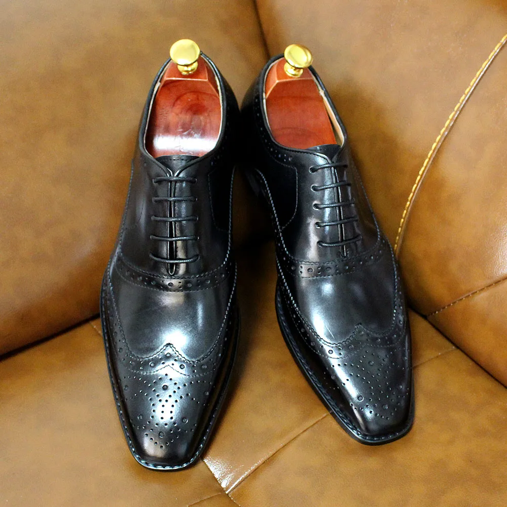 Size 7-12 Handmade Men's Wingtip Oxford Shoes Genuine Calfskin Leather Brogue Dress Shoes Classic Business Formal Shoes for Men