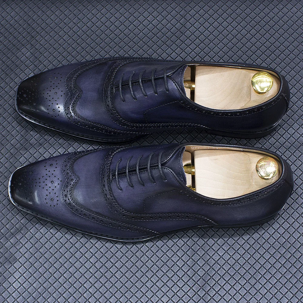 Size 7-12 Handmade Men's Wingtip Oxford Shoes Genuine Calfskin Leather Brogue Dress Shoes Classic Business Formal Shoes for Men