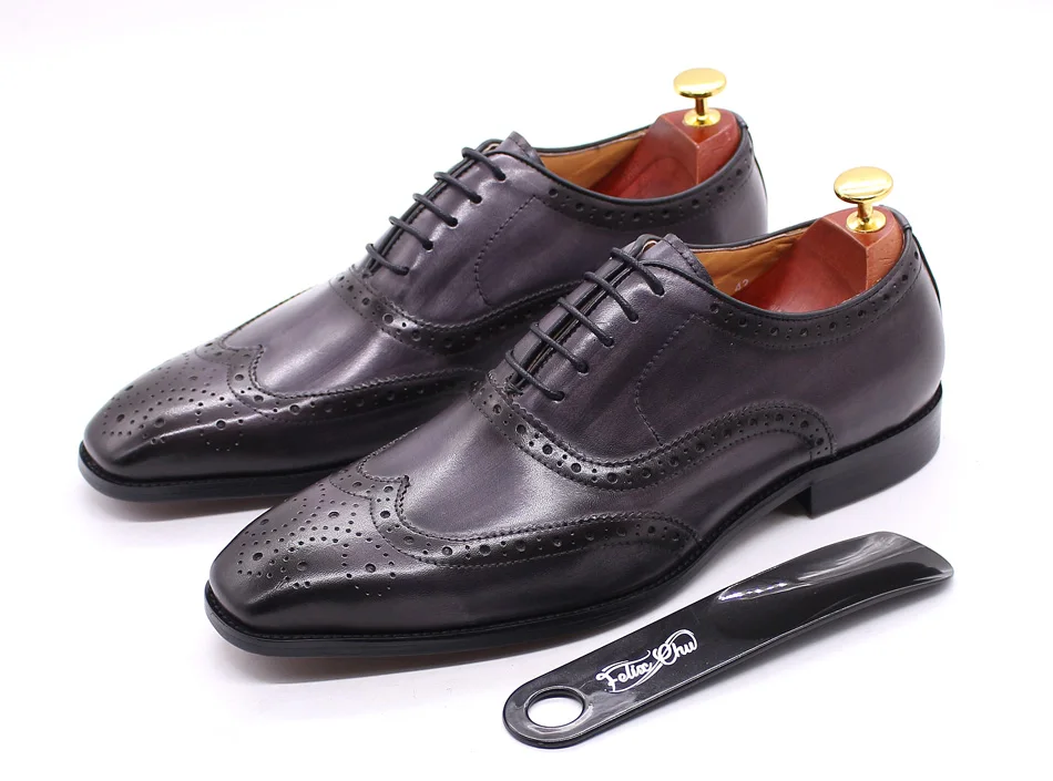 Size 7-12 Handmade Men's Wingtip Oxford Shoes Genuine Calfskin Leather Brogue Dress Shoes Classic Business Formal Shoes for Men