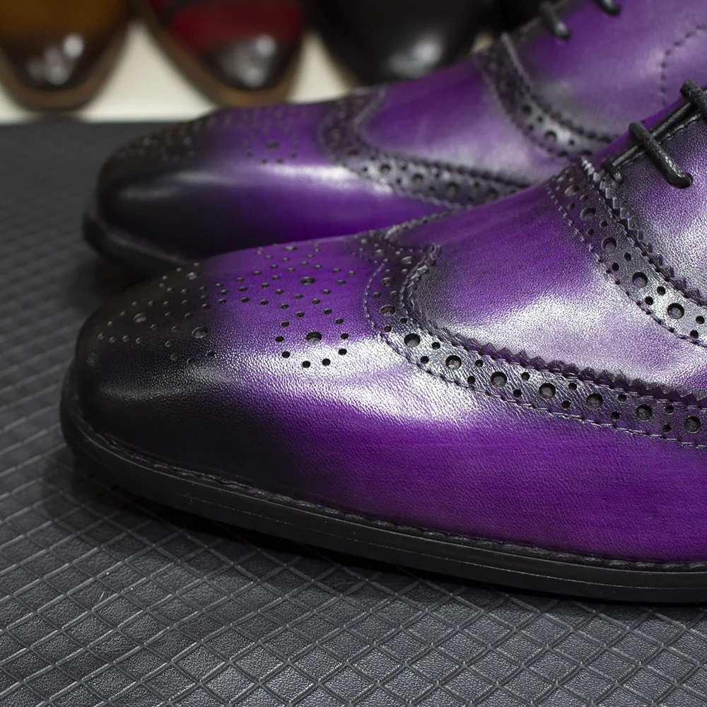 Size 7-12 Handmade Men's Wingtip Oxford Shoes Genuine Calfskin Leather Brogue Dress Shoes Classic Business Formal Shoes for Men