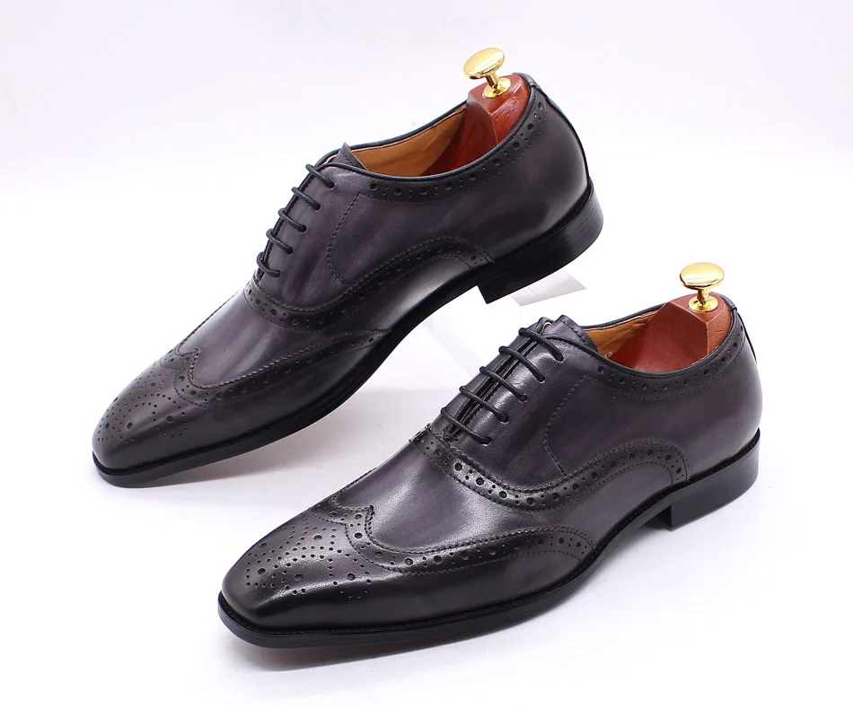 Size 7-12 Handmade Men's Wingtip Oxford Shoes Genuine Calfskin Leather Brogue Dress Shoes Classic Business Formal Shoes for Men