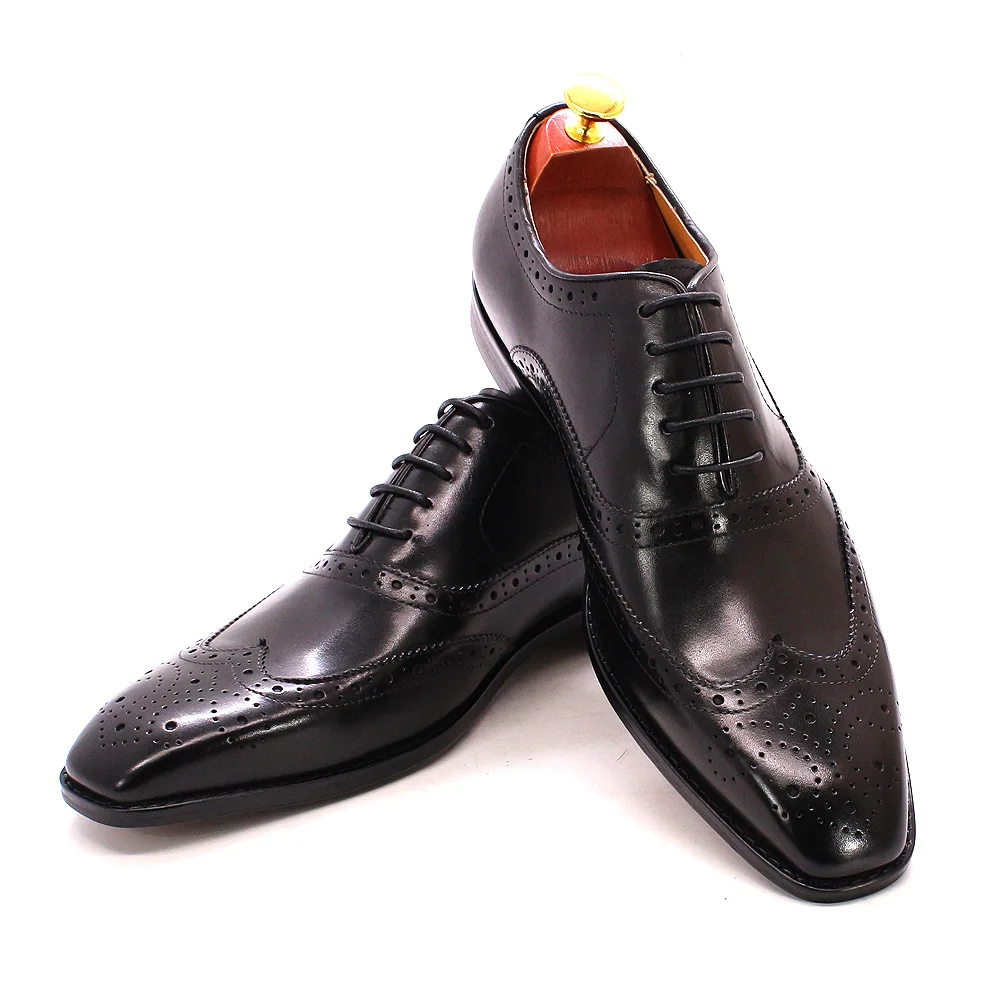 Size 7-12 Handmade Men's Wingtip Oxford Shoes Genuine Calfskin Leather Brogue Dress Shoes Classic Business Formal Shoes for Men