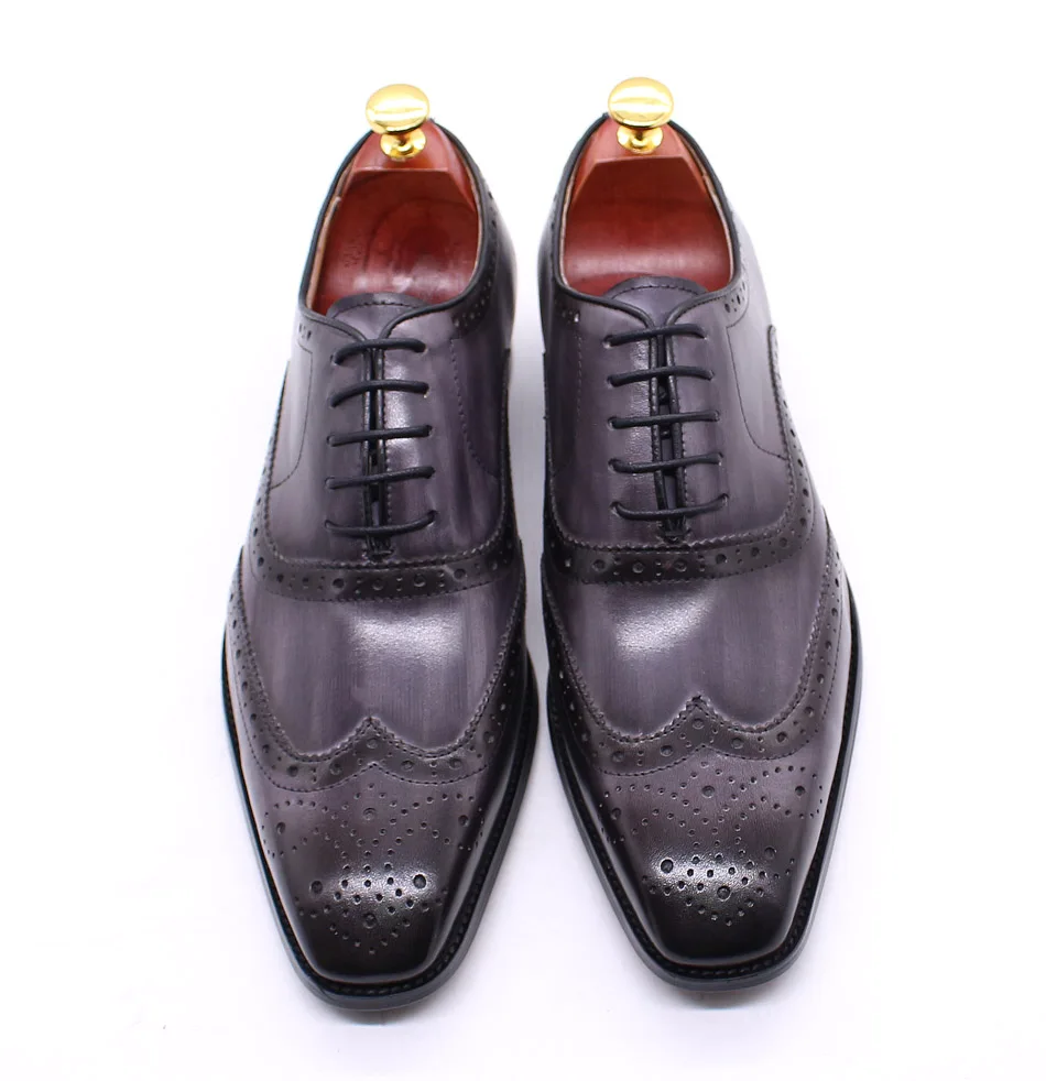 Size 7-12 Handmade Men's Wingtip Oxford Shoes Genuine Calfskin Leather Brogue Dress Shoes Classic Business Formal Shoes for Men