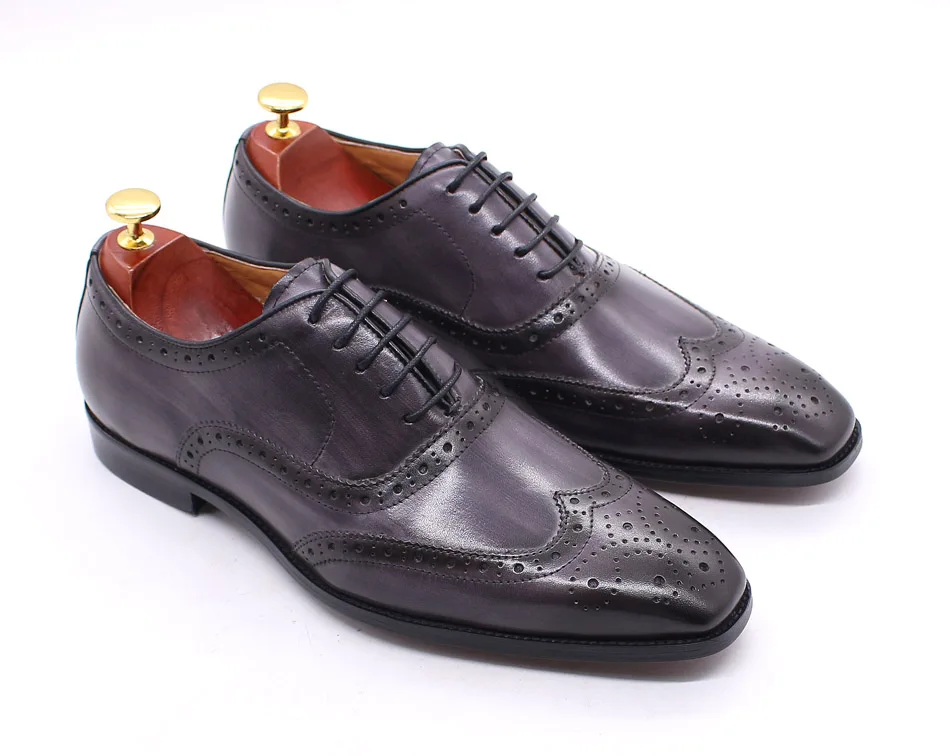 Size 7-12 Handmade Men's Wingtip Oxford Shoes Genuine Calfskin Leather Brogue Dress Shoes Classic Business Formal Shoes for Men