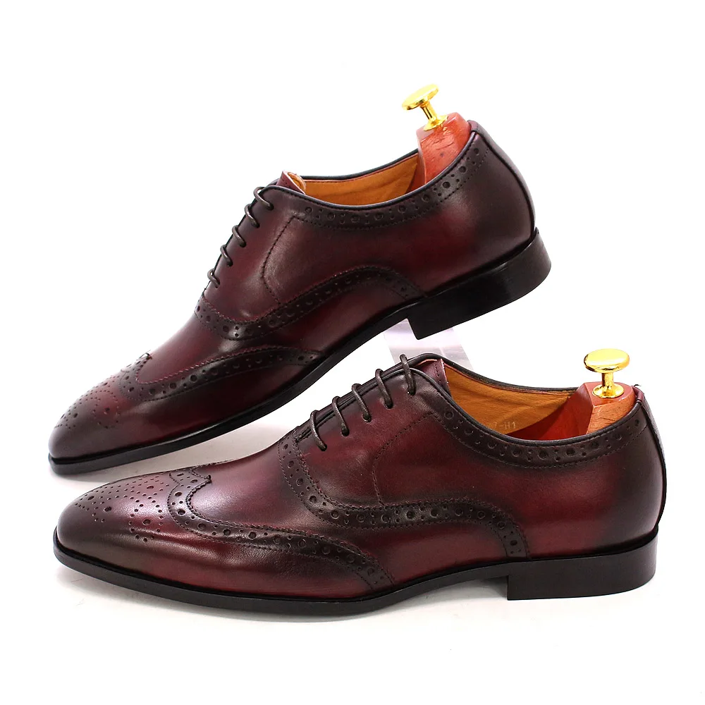 Size 7-12 Handmade Men's Wingtip Oxford Shoes Genuine Calfskin Leather Brogue Dress Shoes Classic Business Formal Shoes for Men