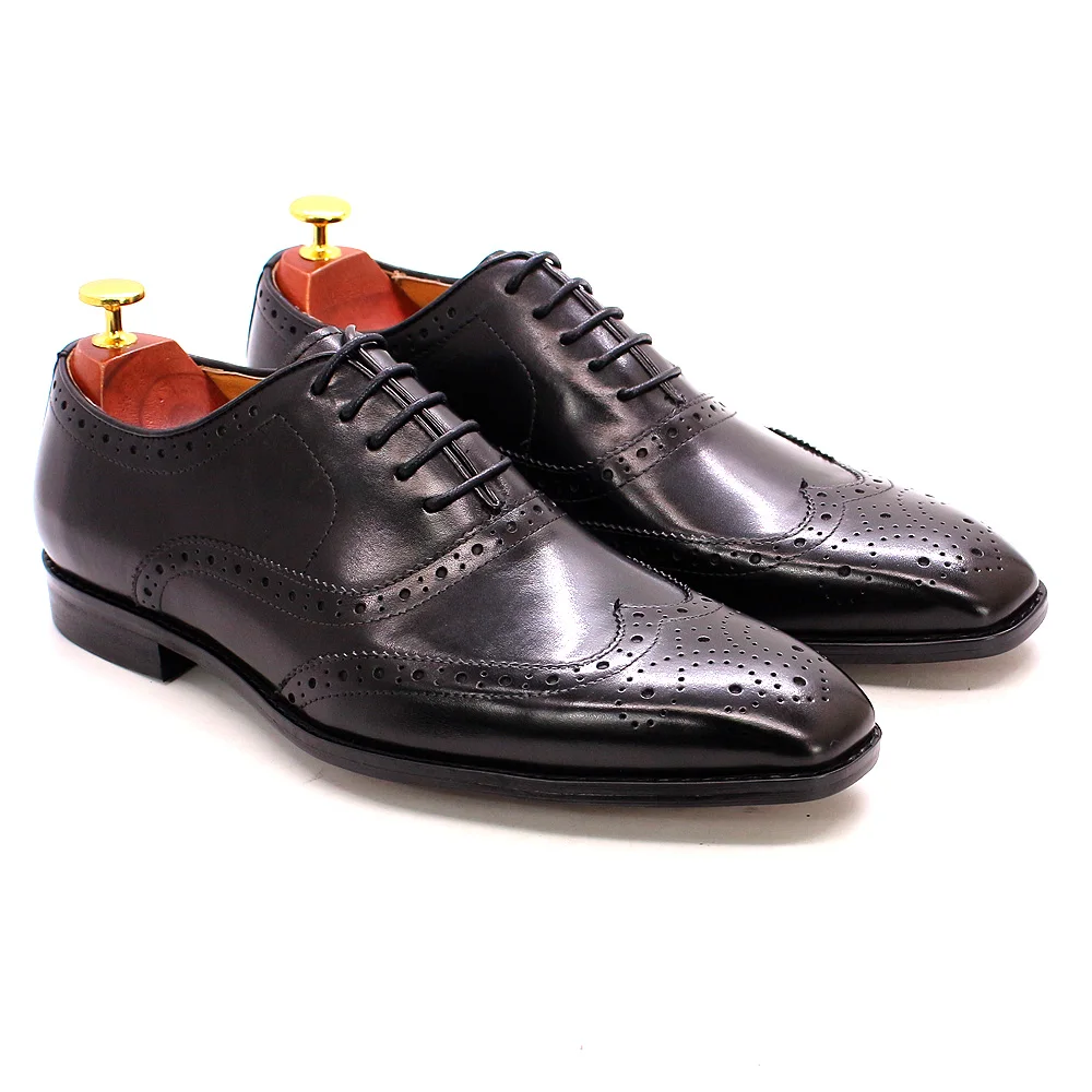 Size 7-12 Handmade Men's Wingtip Oxford Shoes Genuine Calfskin Leather Brogue Dress Shoes Classic Business Formal Shoes for Men