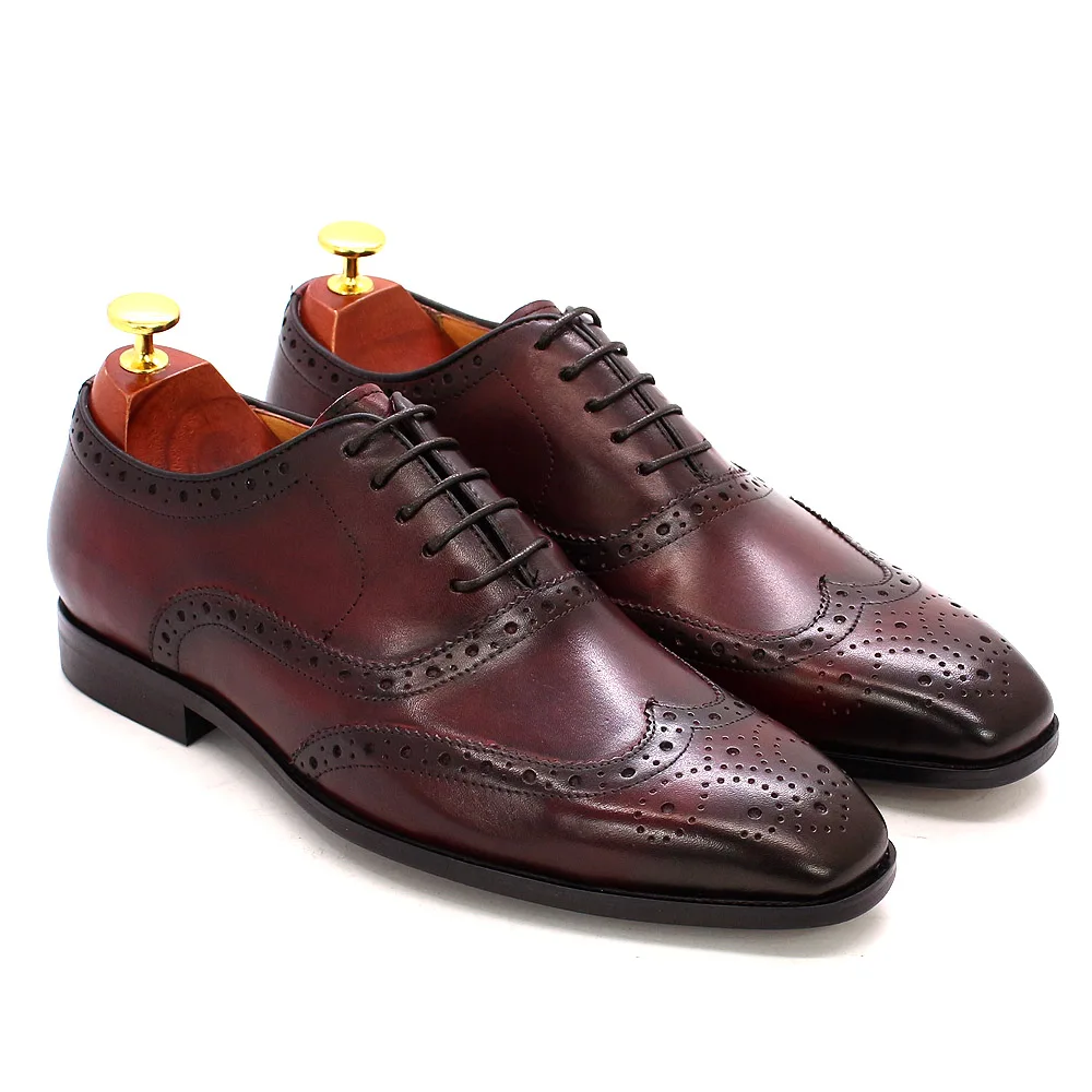 Size 7-12 Handmade Men's Wingtip Oxford Shoes Genuine Calfskin Leather Brogue Dress Shoes Classic Business Formal Shoes for Men