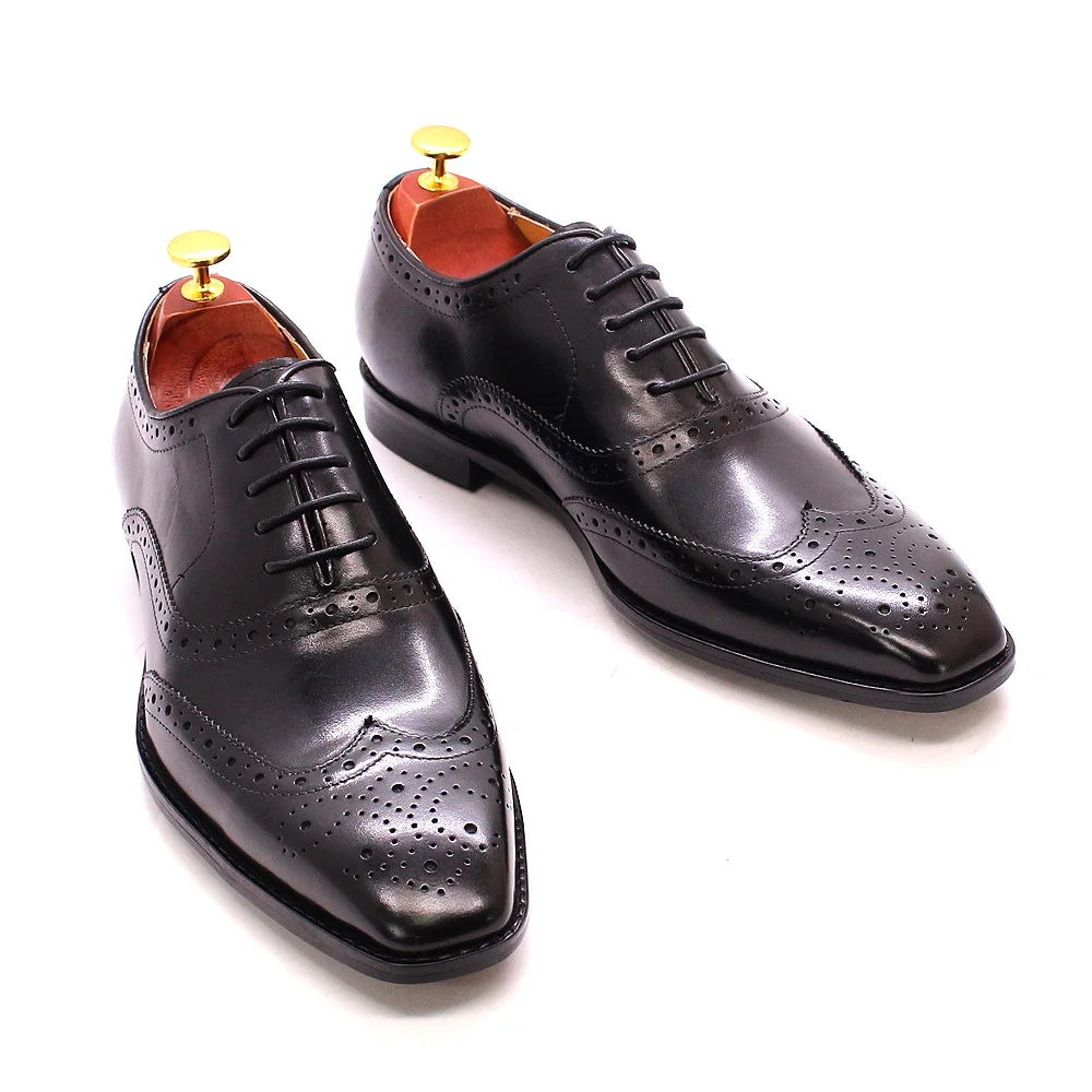 Size 7-12 Handmade Men's Wingtip Oxford Shoes Genuine Calfskin Leather Brogue Dress Shoes Classic Business Formal Shoes for Men